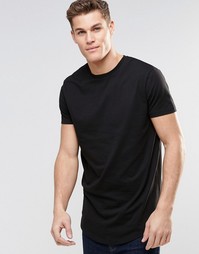 Черная удлиненная футболка с закругленным низом ASOS - Черный