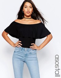 Боди-стринги с открытыми плечами и рюшами ASOS TALL - Черный