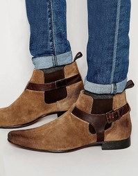 Песочные замшевые ботинки челси с кожаным ремешком ASOS - Stone
