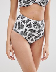 Плавки-бикини с завышенной талией и принтом пальм ASOS
