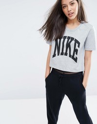 Укороченная футболка с логотипом Nike - Серый