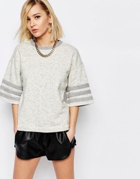 Трикотажная футболка-oversize с полосками adidas Originals - Бежевый