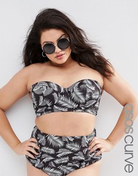 Удлиненный бикини‑топ с пальмовым принтом ASOS CURVE Выбирай и комбини