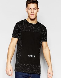 Черная удлиненная футболка с крапчатым принтом ASOS Just Dope - Черный