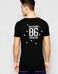 Длинная черная футболка с принтом ASOS - Черный