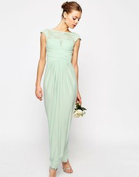 Платье макси с кружевным топом и плиссировкой ASOS WEDDING - Мятный