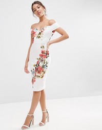 Платье-футляр миди со спущенными плечами и цветочным принтом ASOS Bard