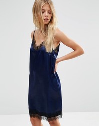 Платье-сорочка мини с кружевной отделкой ASOS - Темно-синий