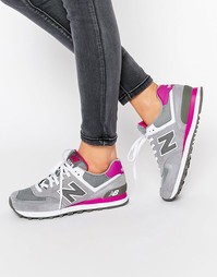 Серые кроссовки с розовой отделкой New Balance 574