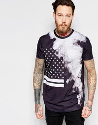 Удлиненная футболка с принтом флага ASOS - Черный
