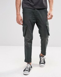Укороченные джинсы слим цвета хаки с карманами-карго ASOS