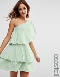 Многоярусное платье мини на одно плечо со складками ASOS TALL - Мятный