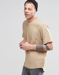 Верблюжья тканая футболка прямого кроя с короткими рукавами ASOS