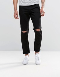 Черные узкие джинсы стретч с рваными коленками ASOS - Черный