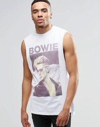 Удлиненная футболка без рукавов с принтом и надписью Bowie ASOS