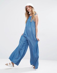 Native Youth Wide Leg Denim Jumpsuit - Умеренный выбеленный