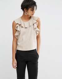 Повседневный топ с оборками ASOS - Stone
