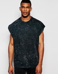Меланжевая oversize-футболка без рукавов с необработанным краем ASOS