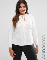 Блузка с оборками и вырезом капелькой ASOS CURVE - Кремовый