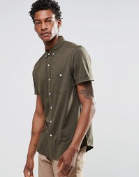 Трикотажная классическая рубашка цвета хаки с короткими рукавами ASOS