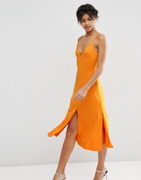 Платье-сорочка миди на тонких бретельках ASOS - Оранжевый