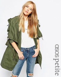 Парка с драпировкой и отлетной кокеткой ASOS PETITE - Хаки