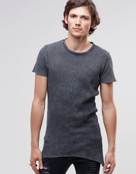 Длинная эластичная футболка из вафельного трикотажа ASOS - Серый