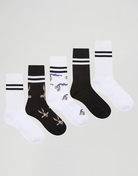 Набор из 5 пар спортивных носков ASOS Looney Tunes - Белый