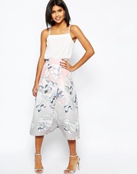 Юбка миди с цветочным принтом, запахом и помпонами ASOS - Мульти