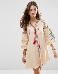 Свободное платье с ацтекской вышивкой ASOS PREMIUM - Кремовый