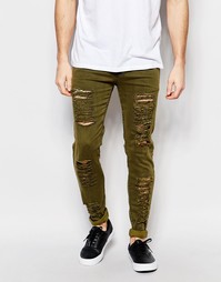 Рваные зауженные джинсы Other UK - Зеленый