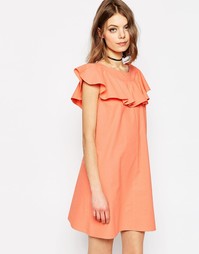 Цельнокройное платье с оборками на вороте ASOS - Оранжевый
