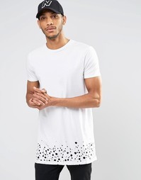 Белая супердлинная футболка с выжженным эффектом и дырками ASOS