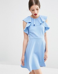 Короткое приталенное платье с оборками у горловины ASOS - Синий