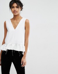 Майка асимметричной длины с оборкой и необработанными краями ASOS