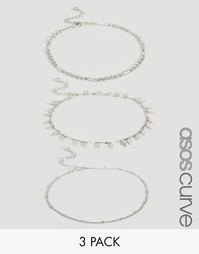 Комплект из 3 браслетов-цепочек на щиколотку ASOS CURVE - Родий