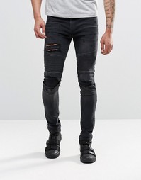 Байкерские супероблегающие джинсы с прорехами ASOS - Черный