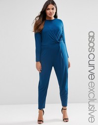 Комбинезон с широкими штанинами со складками ASOS CURVE - Темно-синий