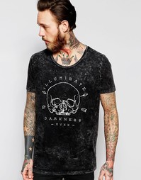 Длинная свободная футболка с эффектом кислотной стирки ASOS
