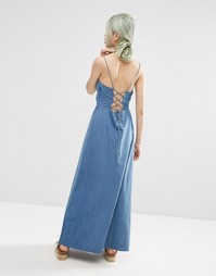 Платье макси из вощеного хлопка с завязкой сзади ASOS - Синий