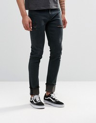 Черные выбеленные джинсы скинни с прорехами и отворотами ASOS