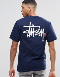 Футболка с логотипом на спине Stussy - Темно-синий