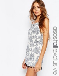 Ромпер с цветочным принтом и помпонами на кромке ASOS TALL - Мульти