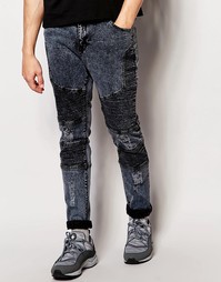 Байкерские джинсы с потертостями Systvm Nickel Noir - Черный