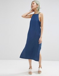 Фактурное джинсовое платье миди ASOS Premium - Темная стираная ткань