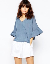 Джинсовый топ с оборками на рукавах ASOS Angel - Серовато-стальной