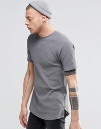 Длинная серая футболка вафельной фактуры с молниями по бокам ASOS