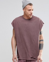 Розовая потертая oversize-футболка без рукавов с эффектом кислотной ст Asos