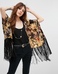 Укороченное кимоно с цветочным принтом и кисточками ASOS - Мульти