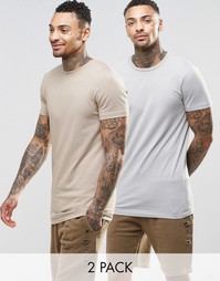 Набор из 2 удлиненных футболок (серая / бежевая) ASOS - СКИДКА 12%